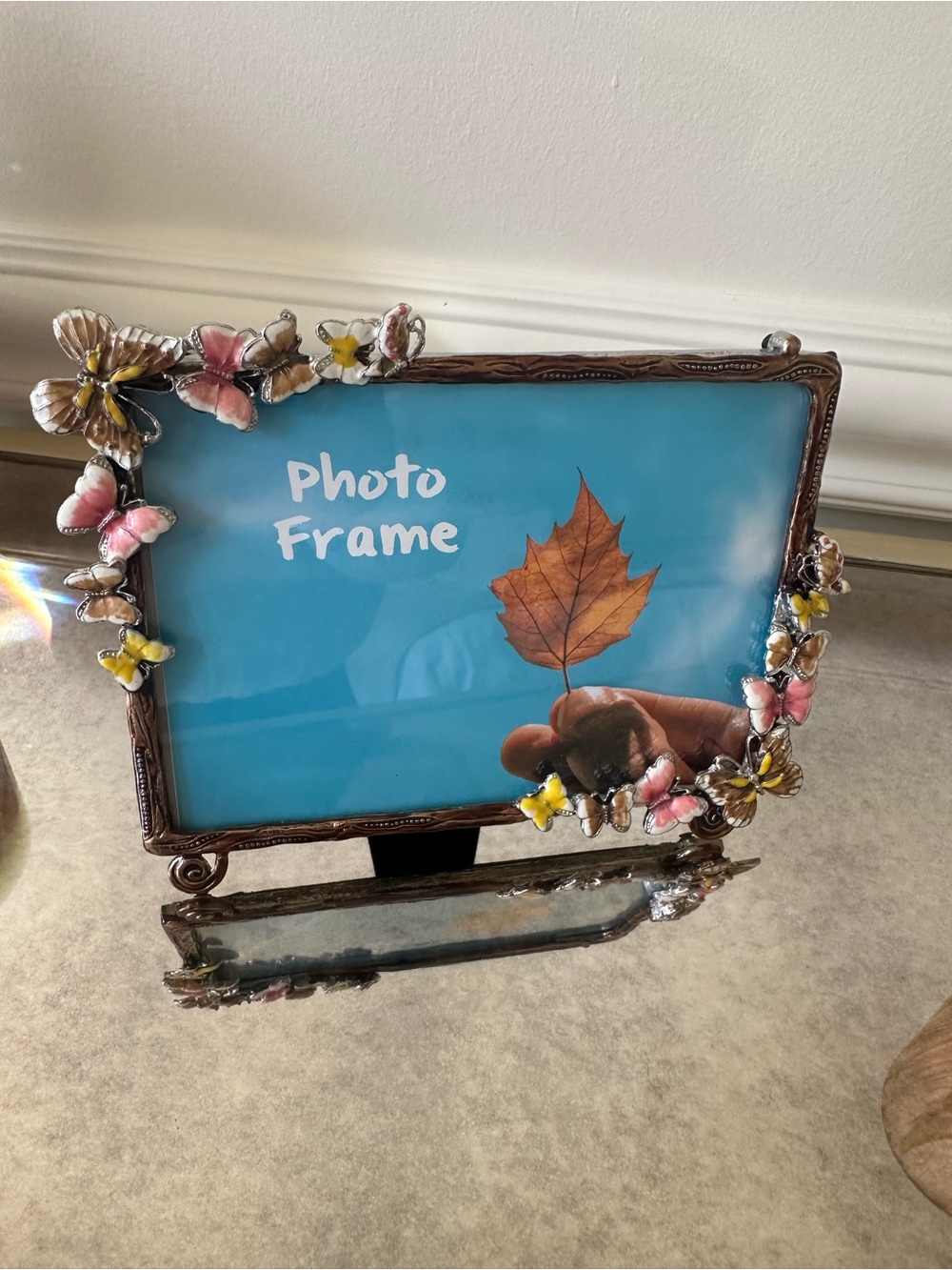 Decorative Butterfly Photo Frame in Pink, Yellow & Gold - size 5x7